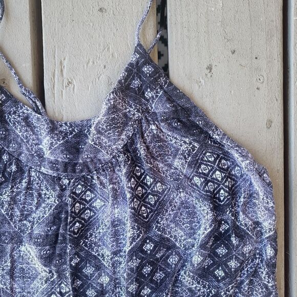 Free People Romper Wide Leg Sleeveless Spaghetti Strap Geometric Pattern Black M - Picture 5 of 6